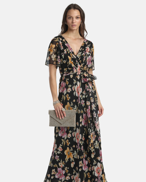 Czarna sukienka w kwiaty Panneggio - Image #2