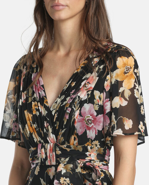 Czarna sukienka w kwiaty Panneggio - Image #3