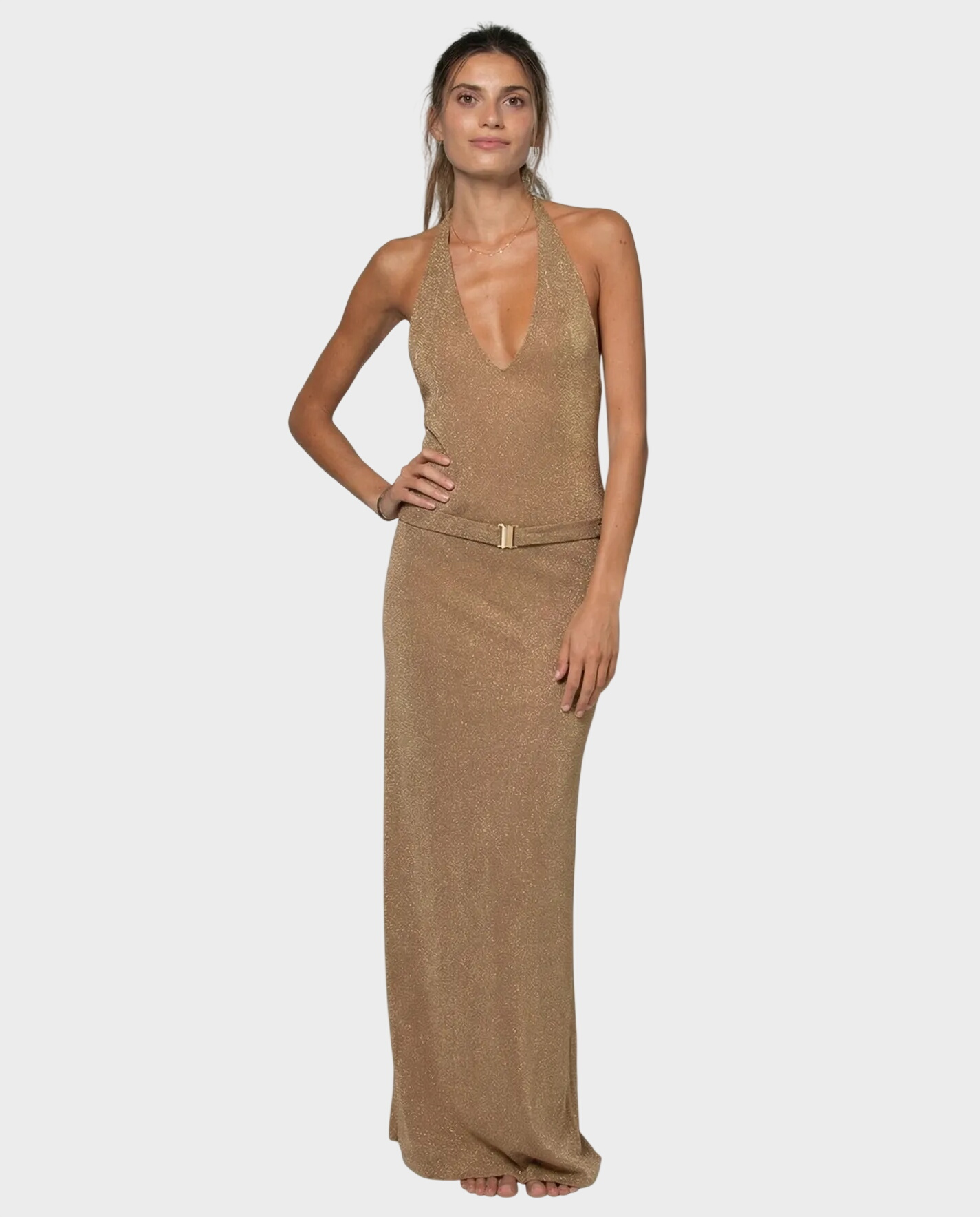 Złota sukienka z wyciętymi plecami Gala - Image #0