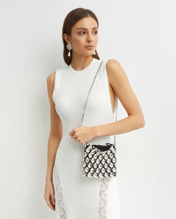 Srebrno-czarna kryształowa mini torebka - Image #1