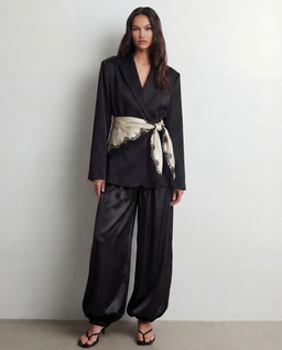 Czarne spodnie z jedwabiu Balloon - Image #2