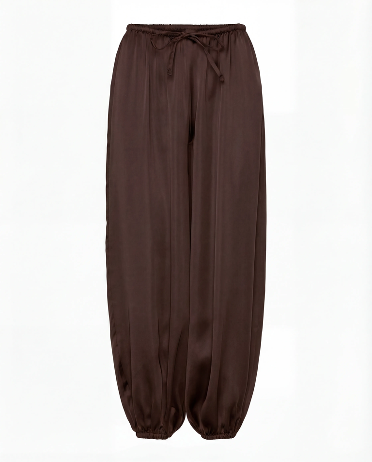 Czekoladowe spodnie z jedwabiu Balloon - Image #3