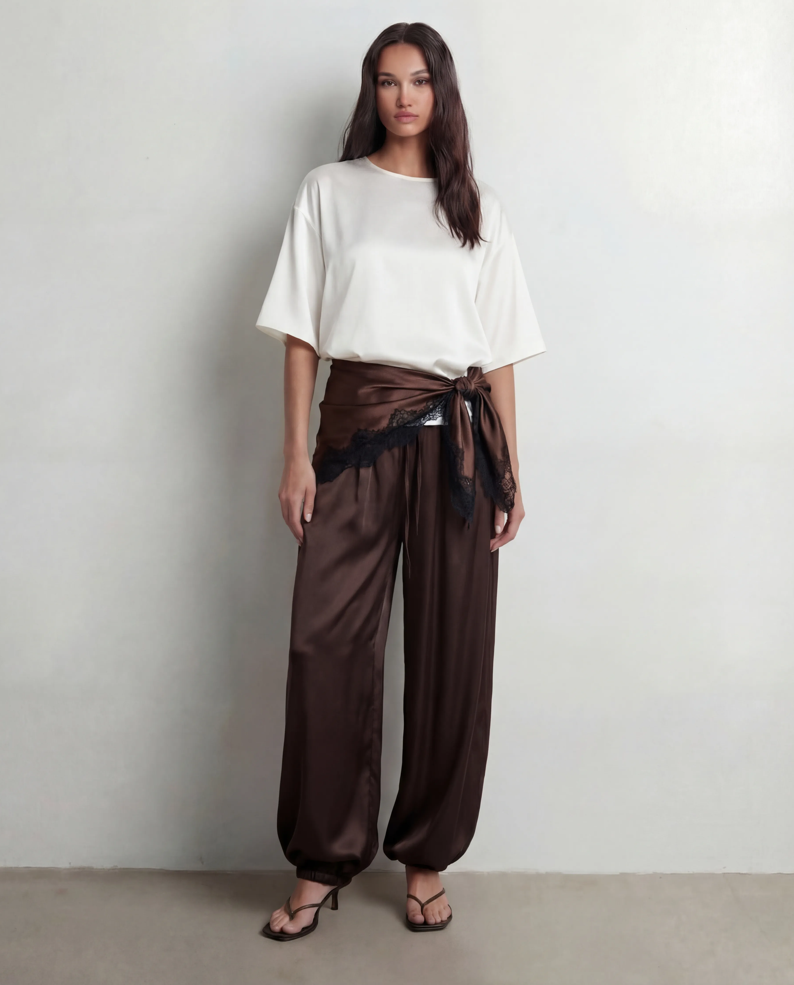 Czekoladowe spodnie z jedwabiu Balloon - Image #2