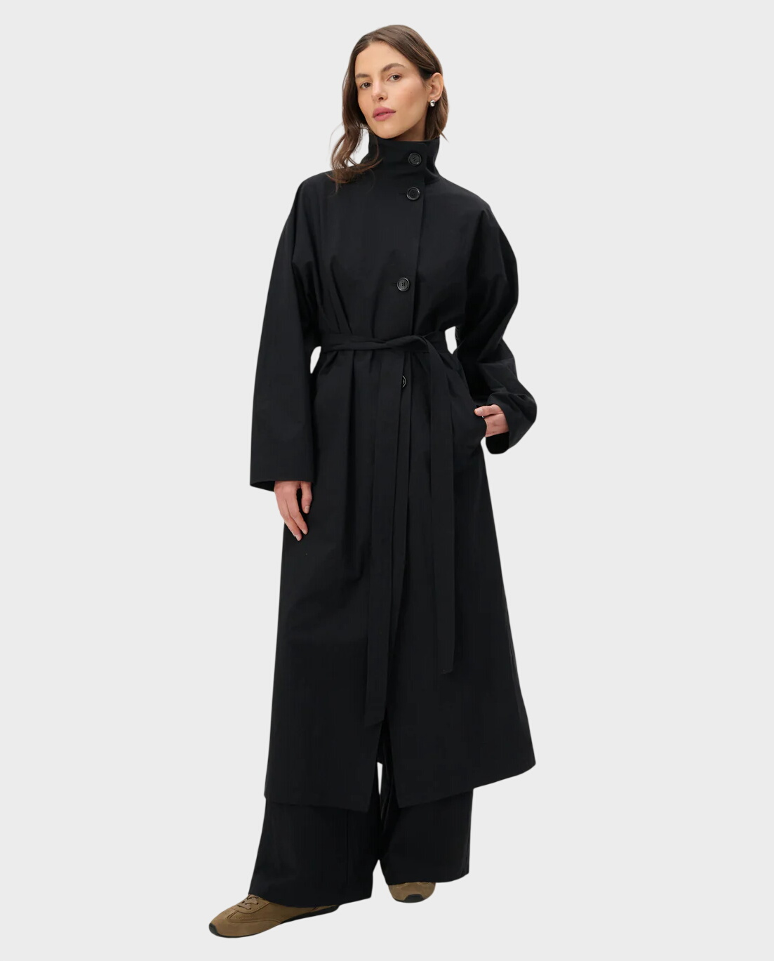 Długi czarny trencz z bawełny Ashley - Image #0