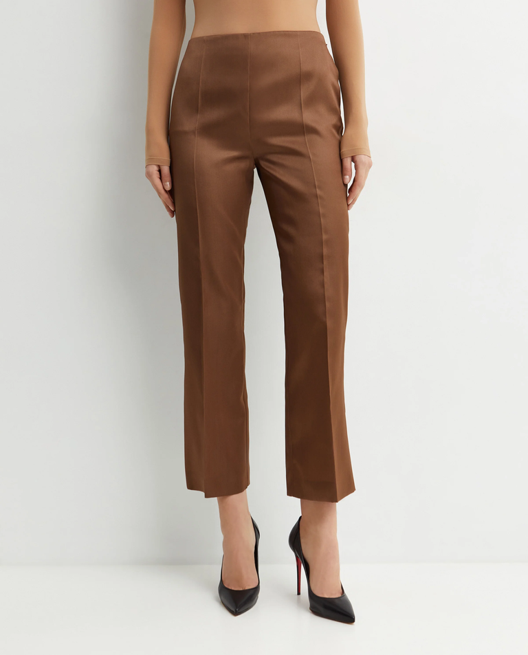 Brązowe jedwabne spodnie o prostej nogawce