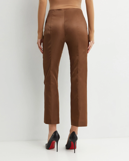 Brązowe jedwabne spodnie o prostej nogawce - Image #2