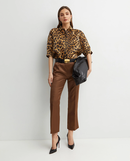 Brązowe jedwabne spodnie o prostej nogawce - Image #1