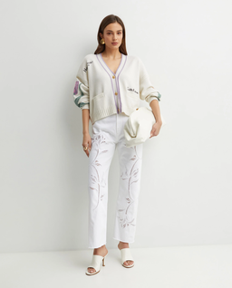 Kremowy kardigan z haftem w kwiaty - Image #1