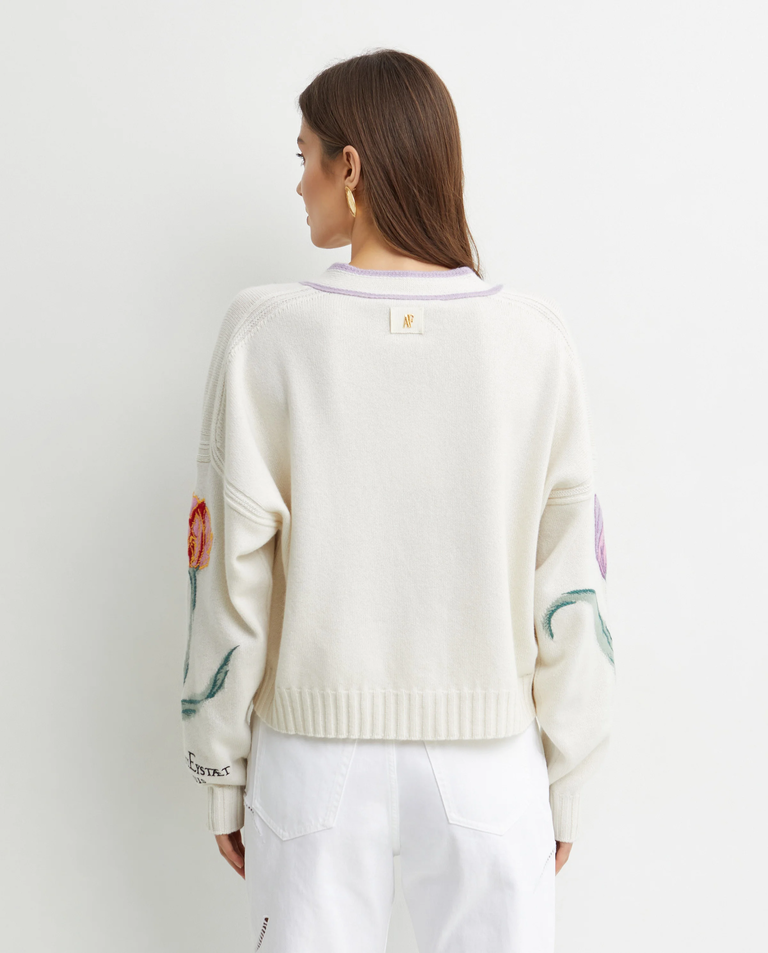 Kremowy kardigan z haftem w kwiaty - Image #2