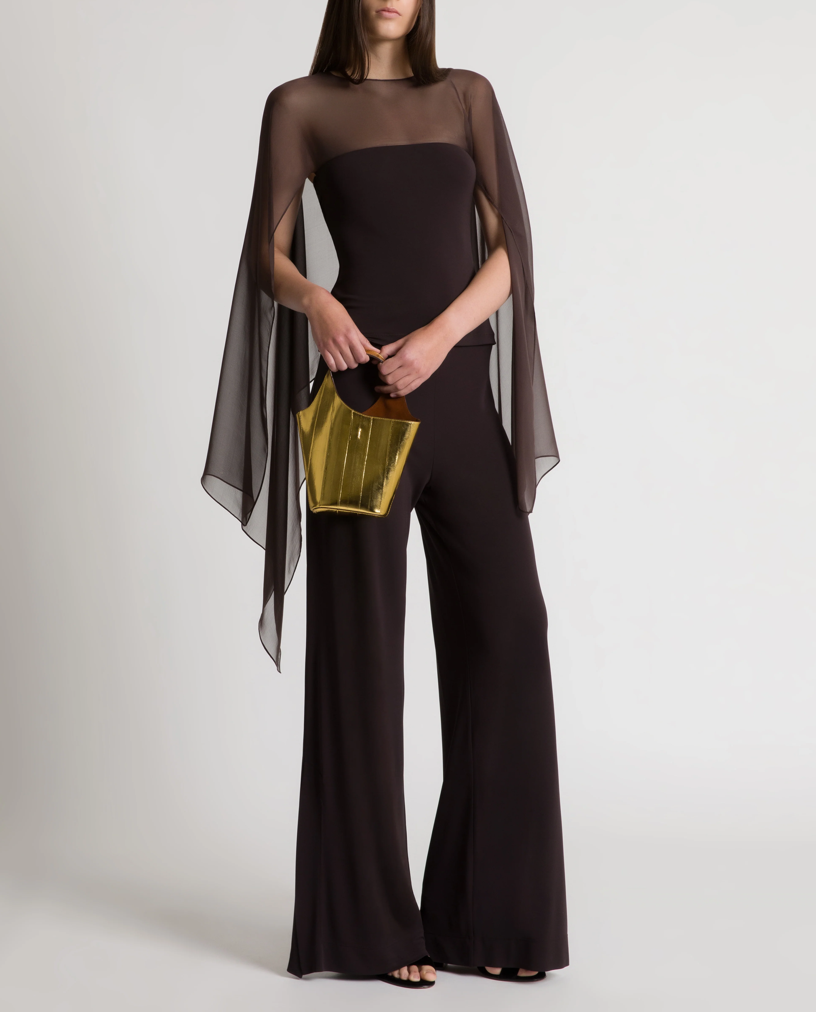 Złota skórzana torebka do ręki - Image #1