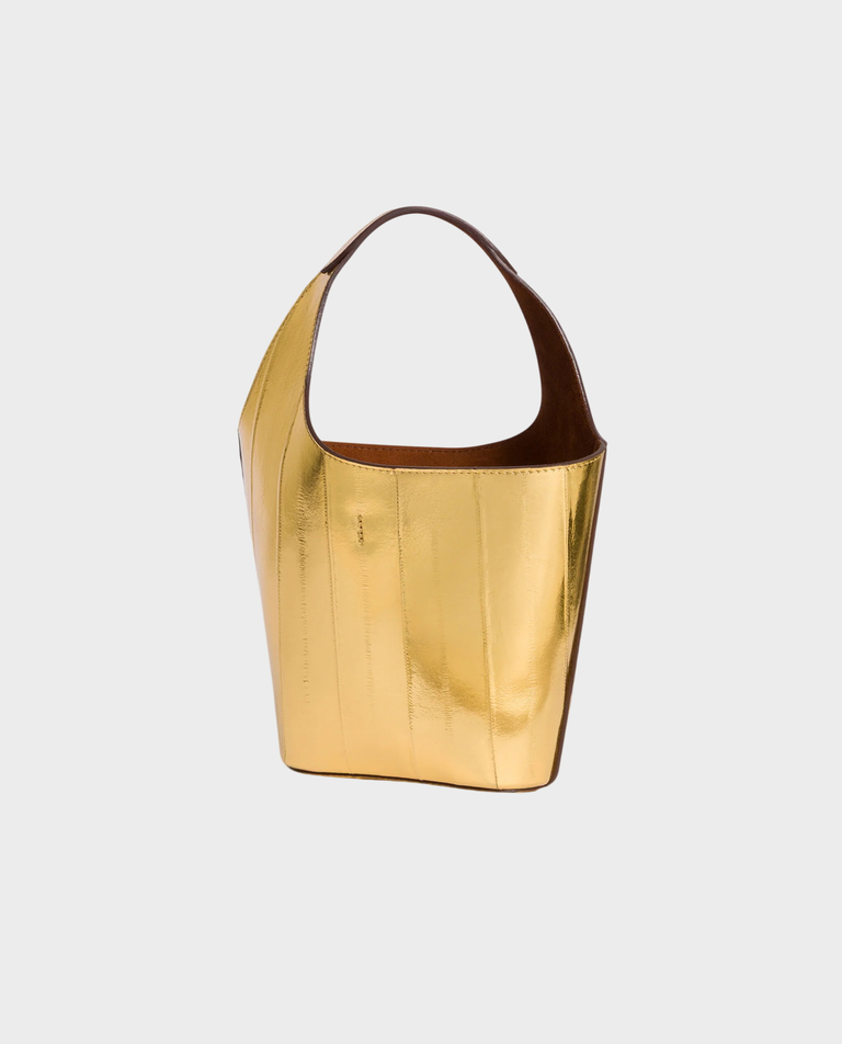 Złota skórzana torebka do ręki