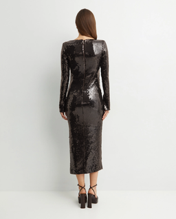 Ciemnobrązowa sukienka z cekinami Solaria - Image #3