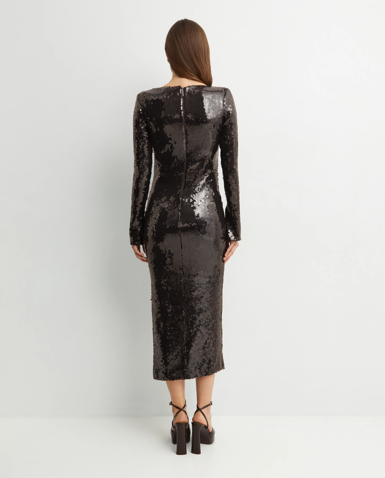 Ciemnobrązowa sukienka z cekinami Solaria - Image #3