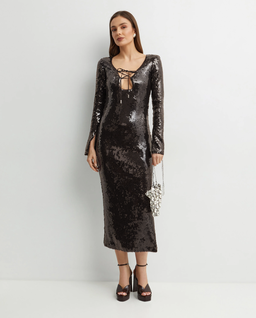 Ciemnobrązowa sukienka z cekinami Solaria - Image #0