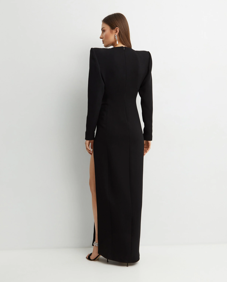 Czarna sukienka z rozcięciem maxi - Image #3