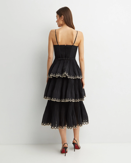Czarna haftowana sukienka midi - Image #3