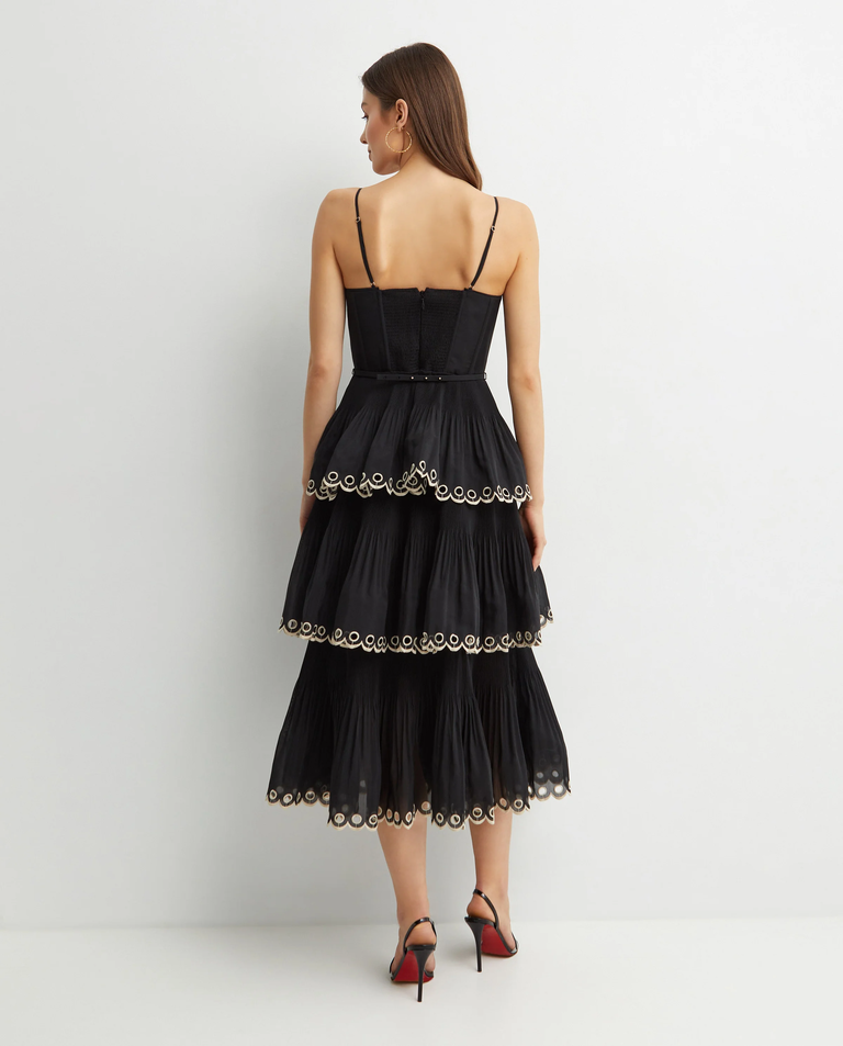 Czarna haftowana sukienka midi - Image #3