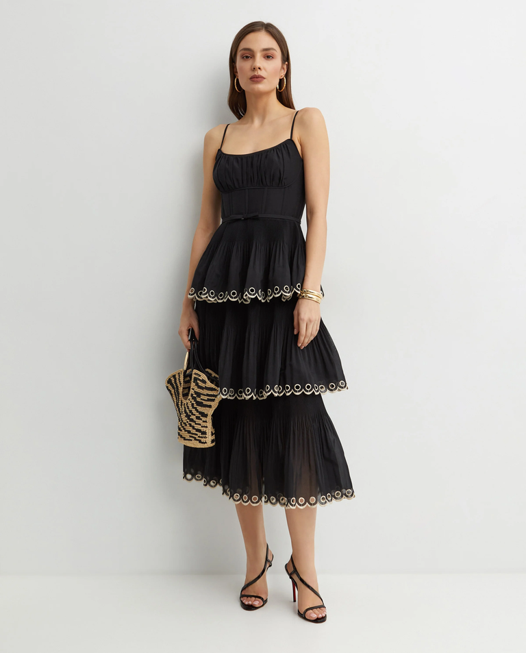 Czarna haftowana sukienka midi - Image #2