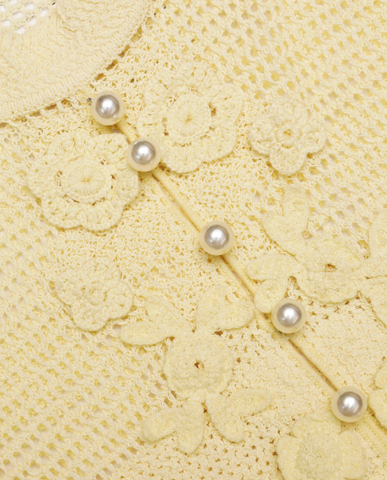 Żółta szydełkowa mini sukienka - Image #4