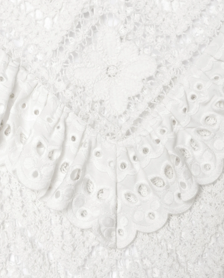 Biały koronkowy top z haftem - Image #4