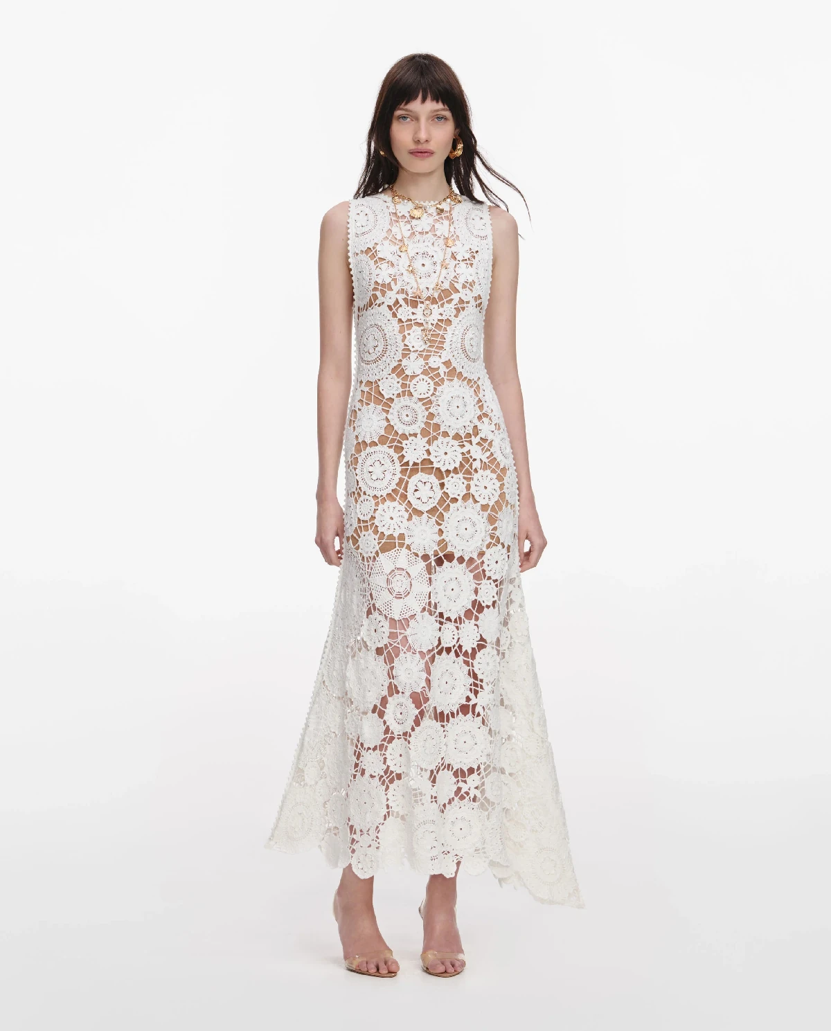 Biała szydełkowa sukienka midi - Image #0