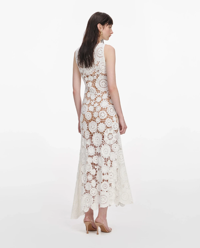 Biała szydełkowa sukienka midi - Image #2