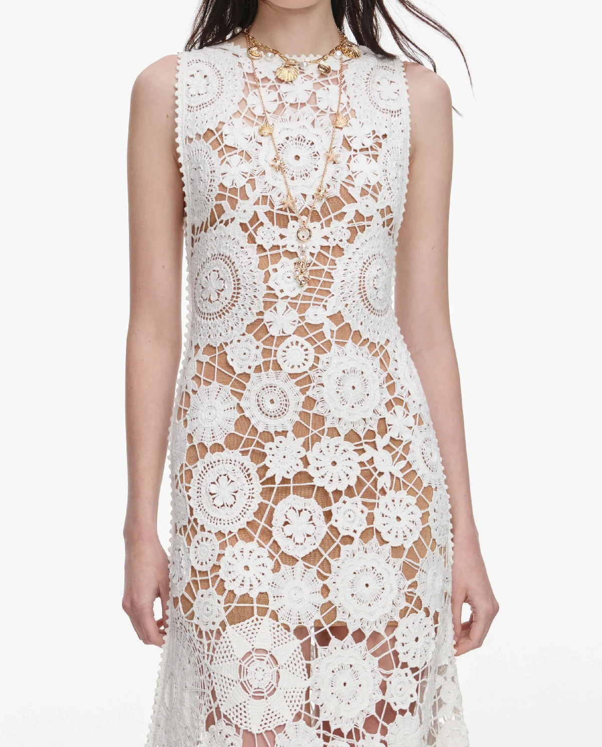 Biała szydełkowa sukienka midi - Image #3