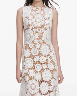 Biała szydełkowa sukienka midi - Image #3