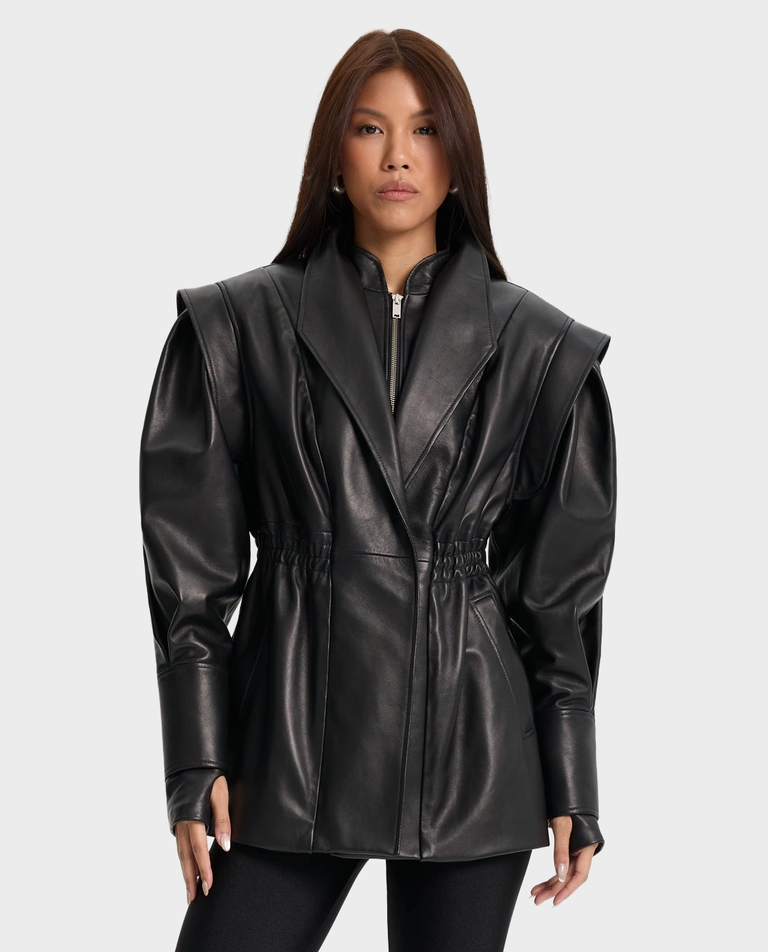 Skórzana kurtka z szerokimi ramionami Vera