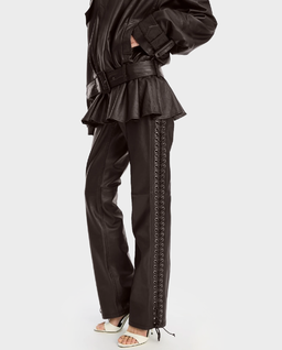 Ciemnobrązowe spodnie skórzane - Image #0