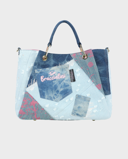 Jeansowa patchworkowa torba shopper - Image #0