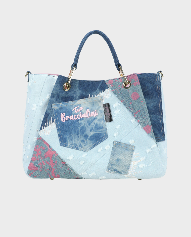 Jeansowa patchworkowa torba shopper