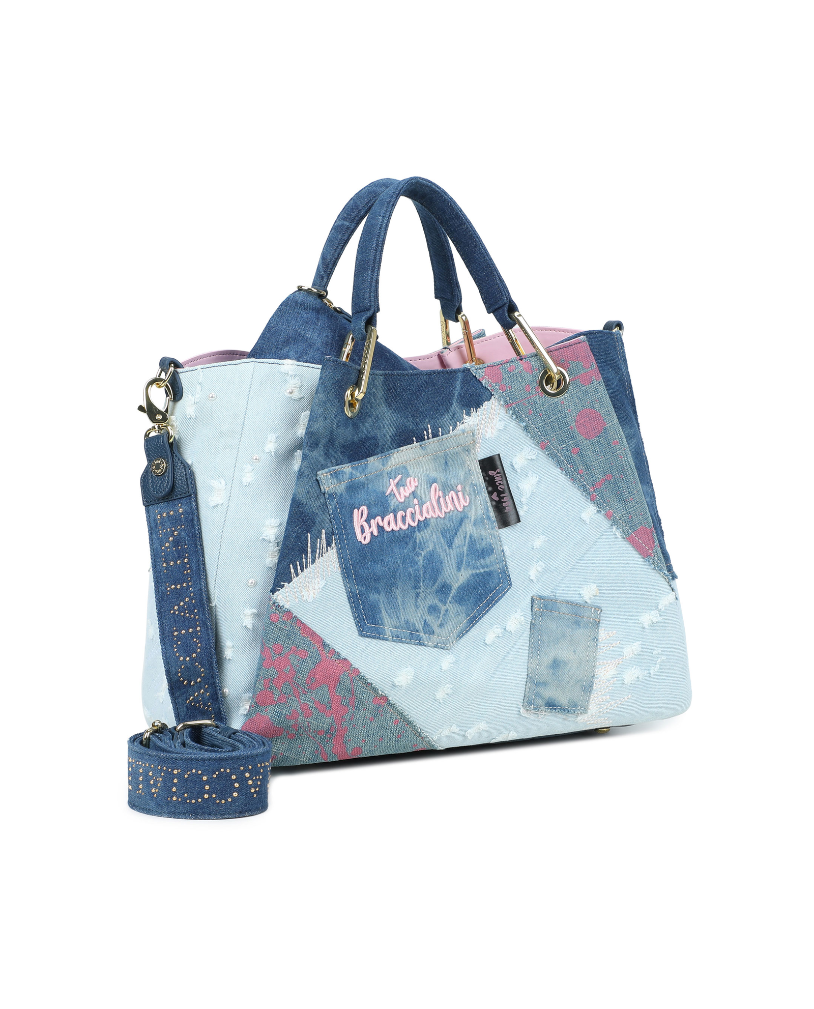 Jeansowa patchworkowa torba shopper - Image #1