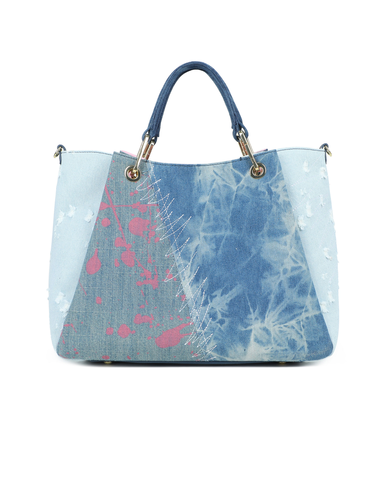 Jeansowa patchworkowa torba shopper - Image #2