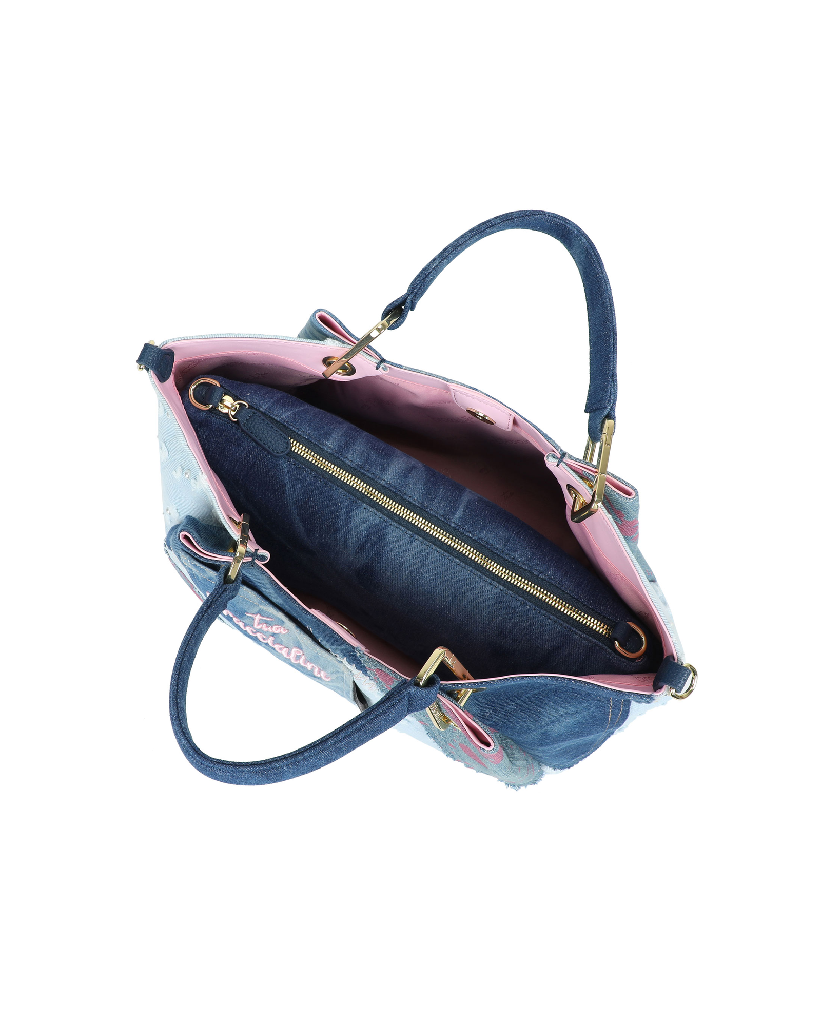 Jeansowa patchworkowa torba shopper - Image #3