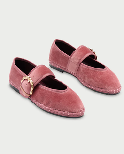 Aksamitne różowe baleriny z klamrą Sophie - Image #1