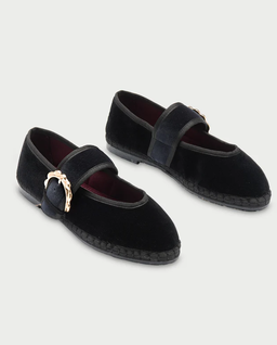 Aksamitne czarne baleriny z klamrą Sophie - Image #1