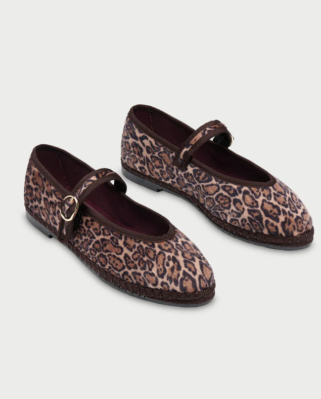 Brązowe baleriny z włosiem Pierre Leopard