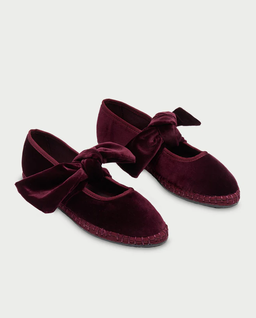 Aksamitne bordowe baleriny z kokardą Lyra Wine - Image #1