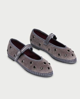 Aksamitne szare baleriny z kryształkami Mae Cristal - Image #1