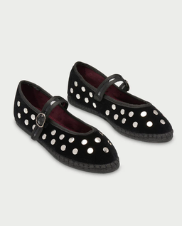 Aksamitne czarne baleriny z ćwiekami Mae - Image #1