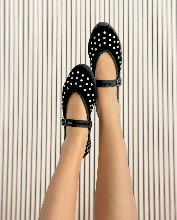 Czarne baleriny z kryształkami Mae - Image #3