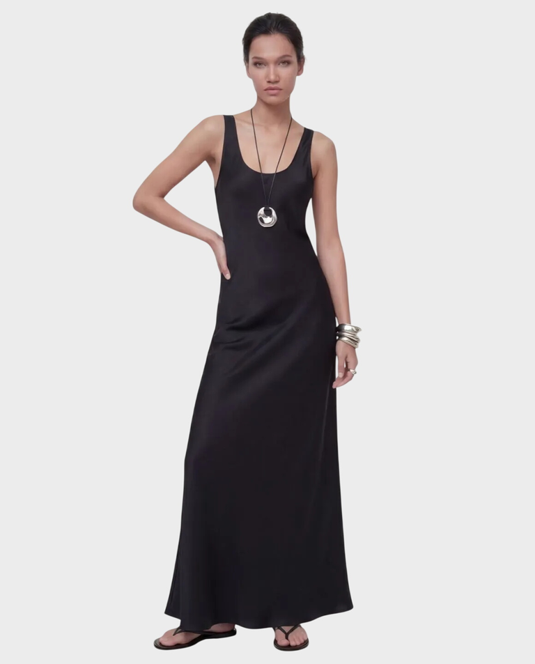 Długa czarna sukienka z jedwabiu Lumiere - Image #2