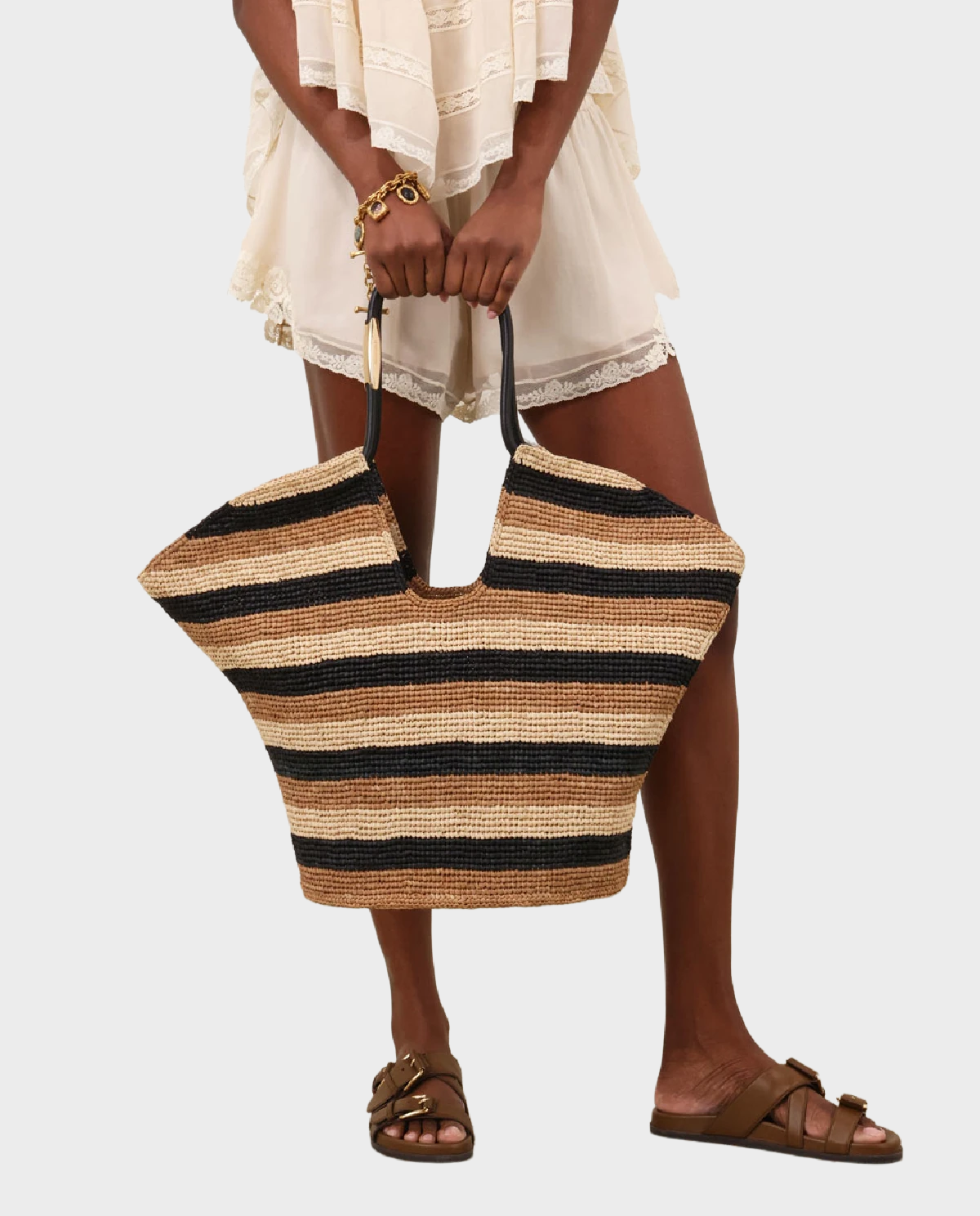 Torba z rafii w paski Goldentime Large - Image #2