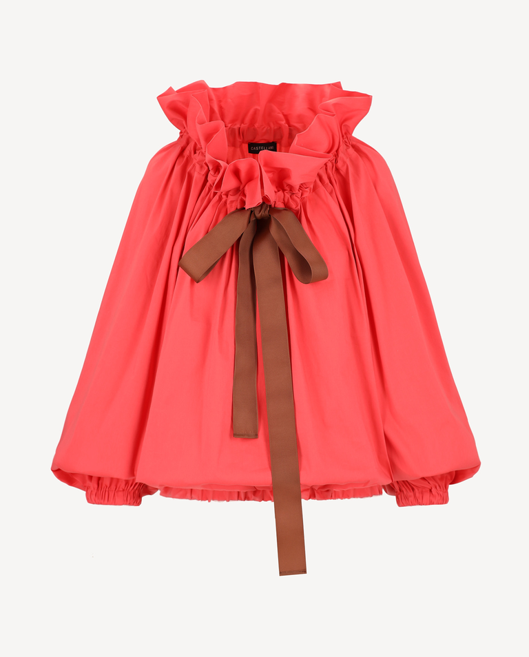 Koralowa bluzka z efektowną falbaną Etna