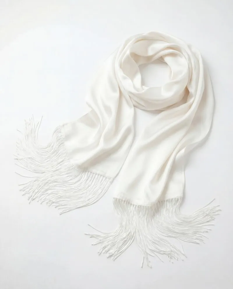 Biały szal z jedwabiu Icon