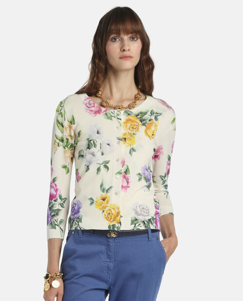 Kremowy kardigan w kwiaty Contesto