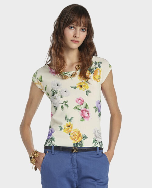 Kremowy top w kwiaty Contigia
