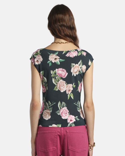 Czarny top w kwiaty Contigia