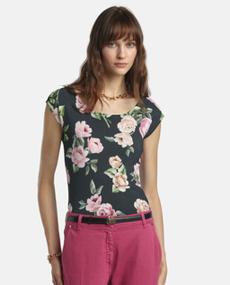 Czarny top w kwiaty Contigia - Image #3